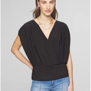 New White House Black Market Matte Jersey Banded Bottom Top Black NWT Size Large